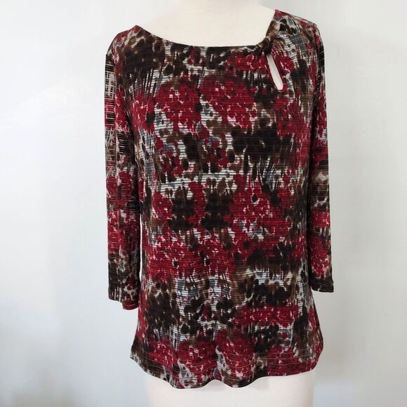 Apt. 9 Shirt Top Comfy Stretch Womens Size Large Cut Out 3/4 Sleeve Lined - Picture 2 of 13